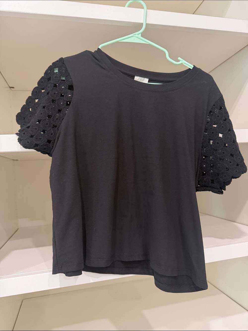 Joie Black Tee with Crochet Short Sleeves